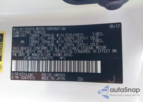 2013 Lexus Rx 450H z USA, uszkodzony, nr VIN JTJBC1BA5D2440279